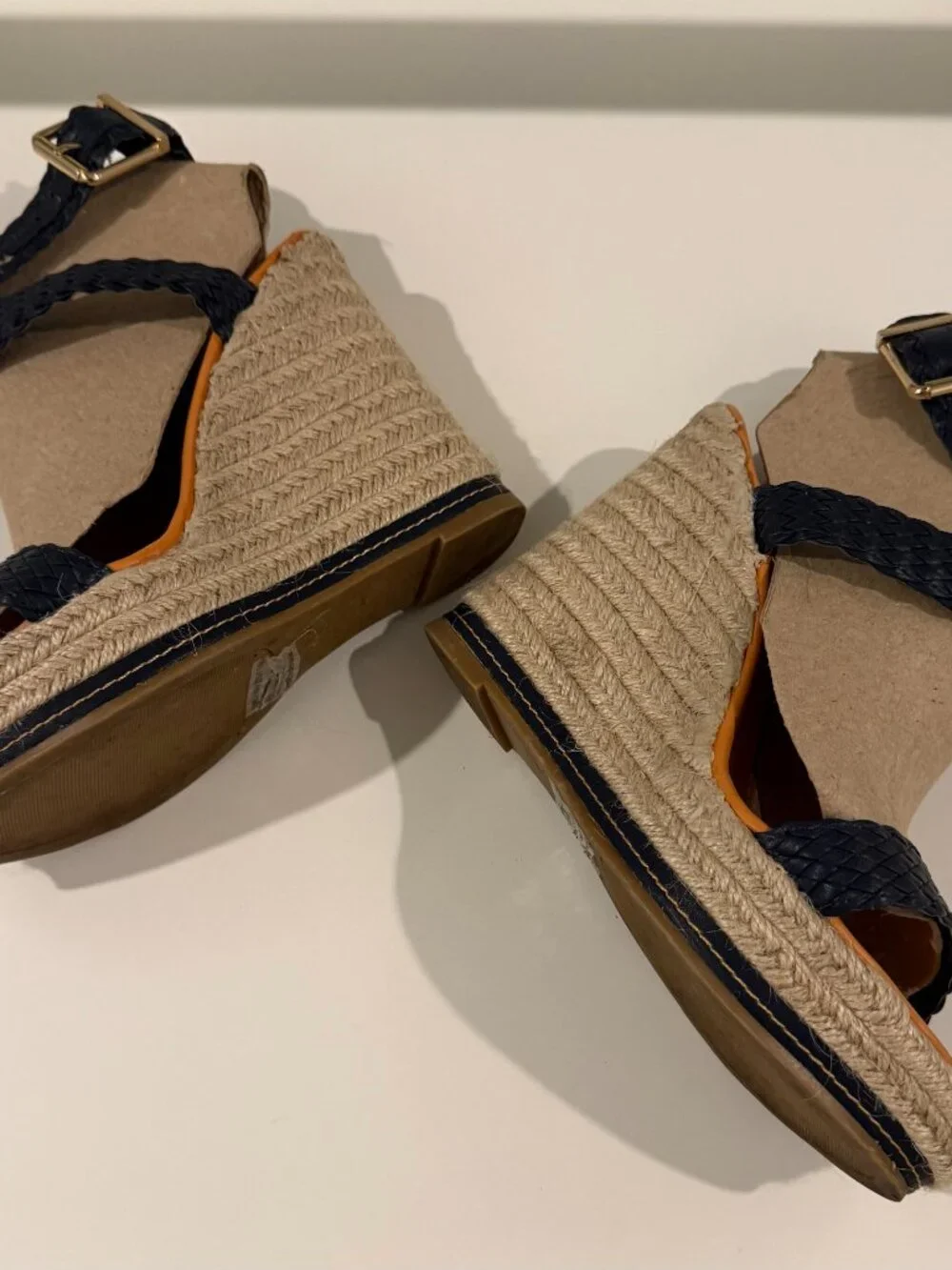 Steve Madden Navy Braided Leather Espadrille Wedge Sandals